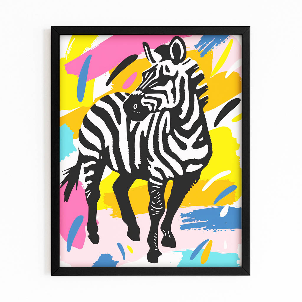 Pop Art Zebra Canvas – with Premium Black frame on white background