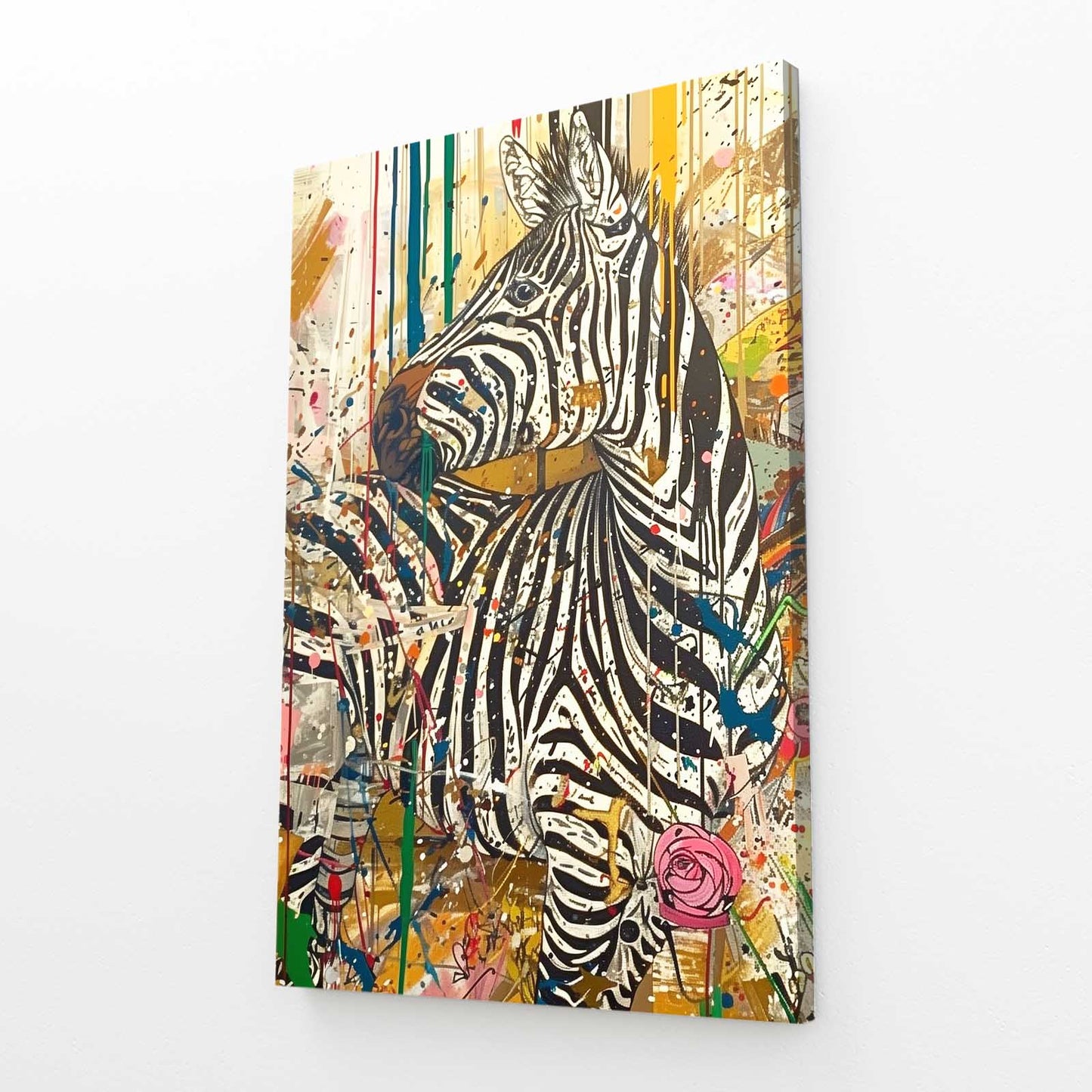 Pop Art Zebra Prints – angled canvas view on white background
