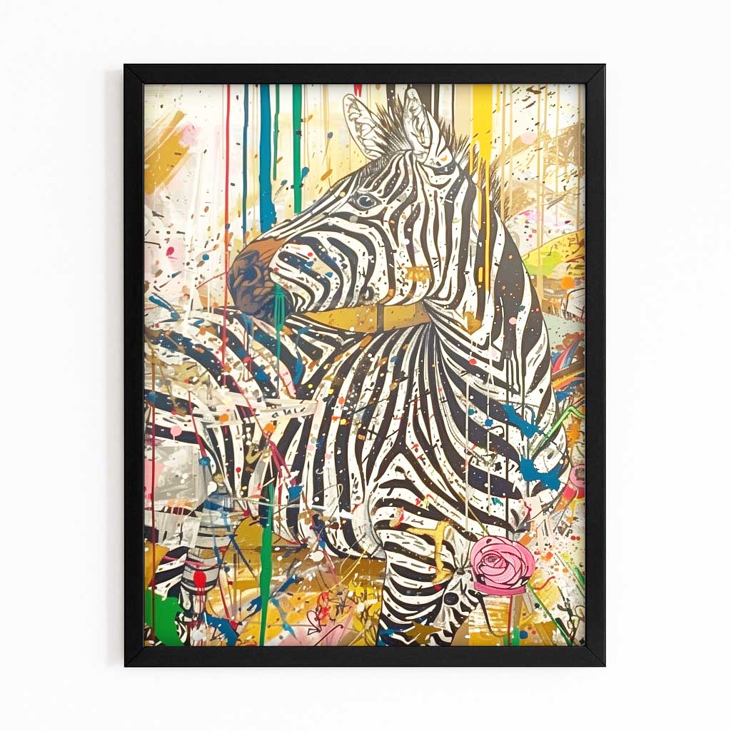 Pop Art Zebra Prints – with Premium Black frame on white background