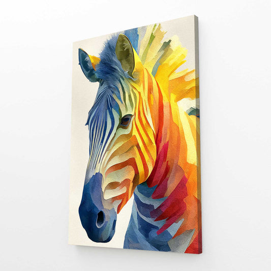 Pop Art Zebra Wall Art – angled canvas view on white background