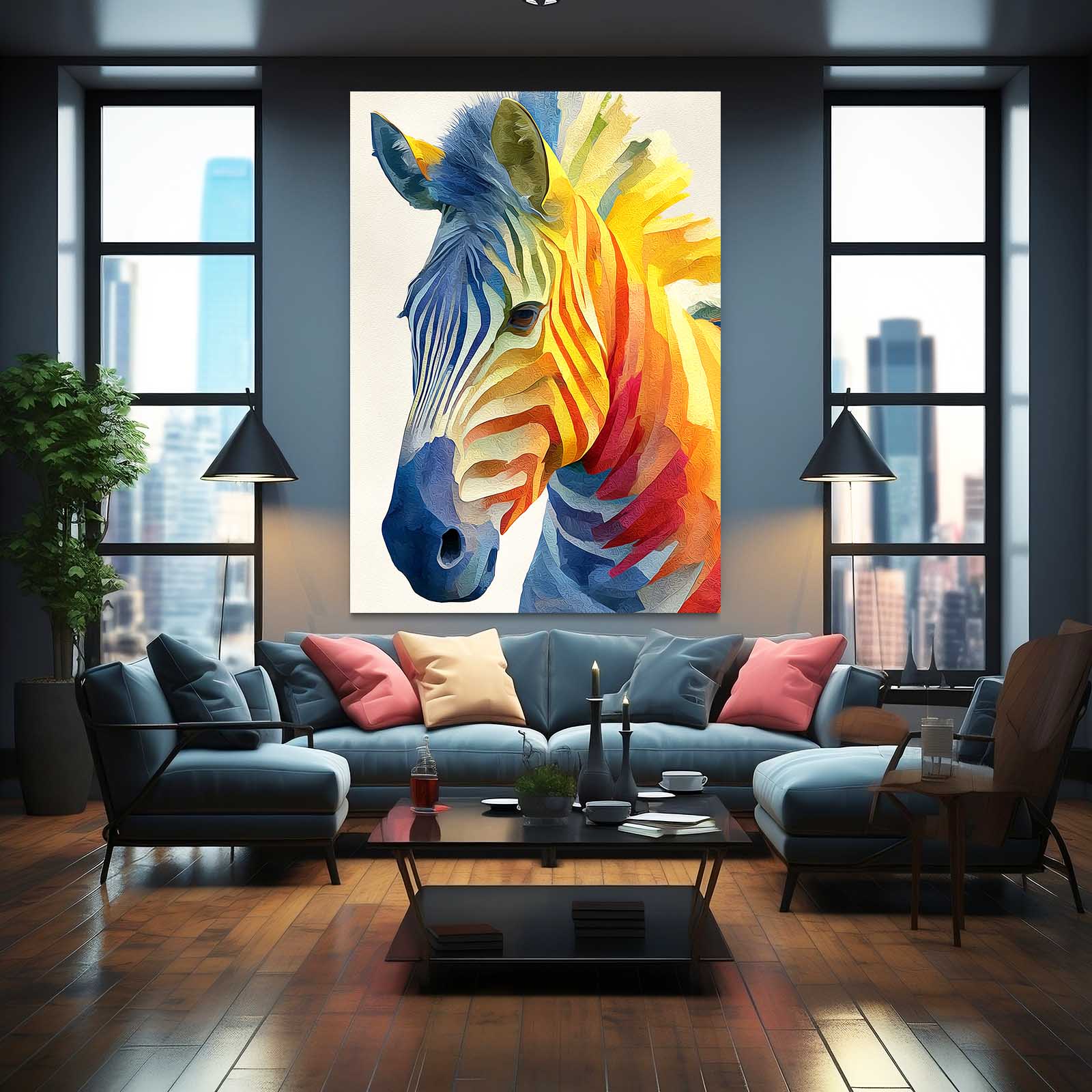 Pop Art Zebra Wall Art – styled in a furnished interior
