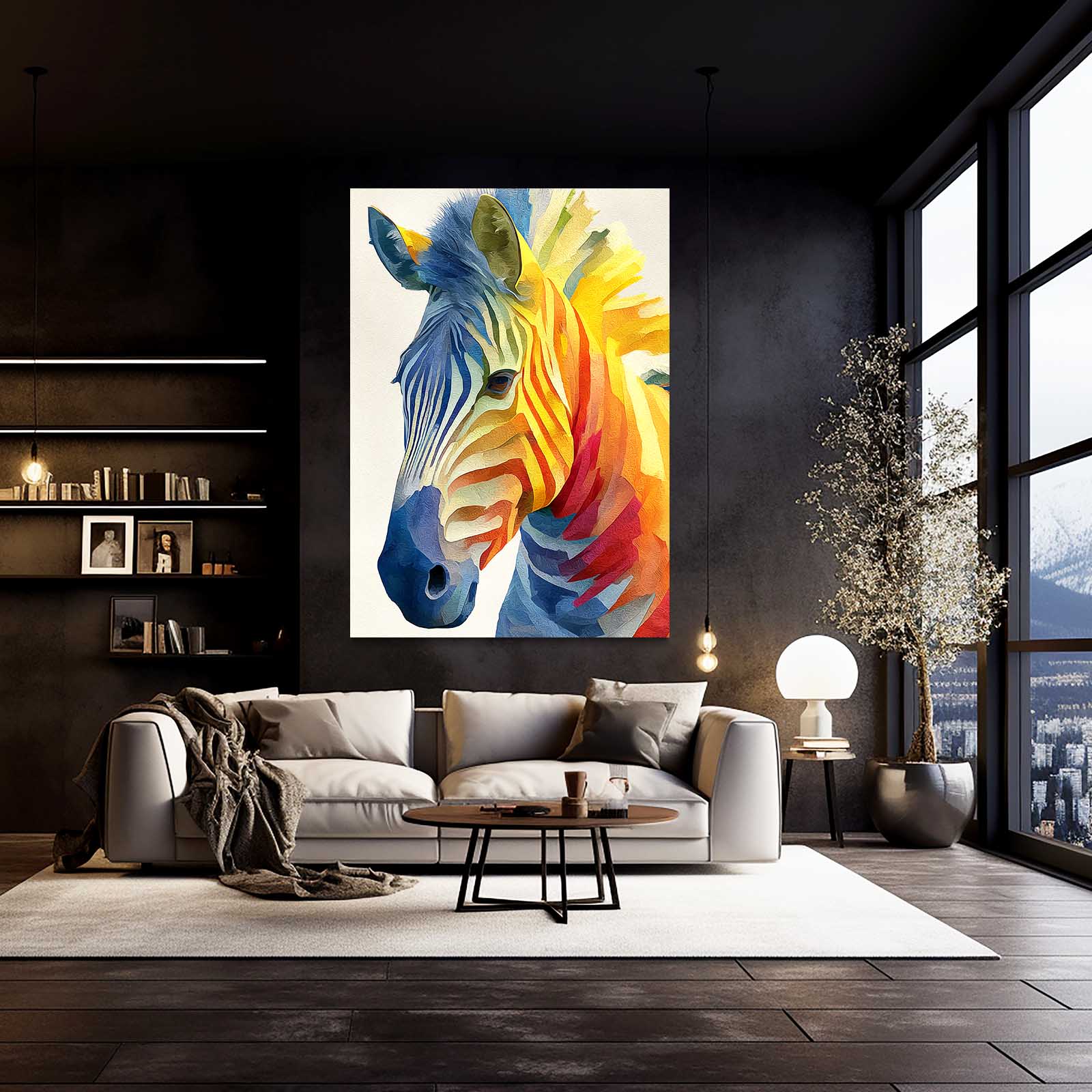 Pop Art Zebra Wall Art – styled in a furnished interior