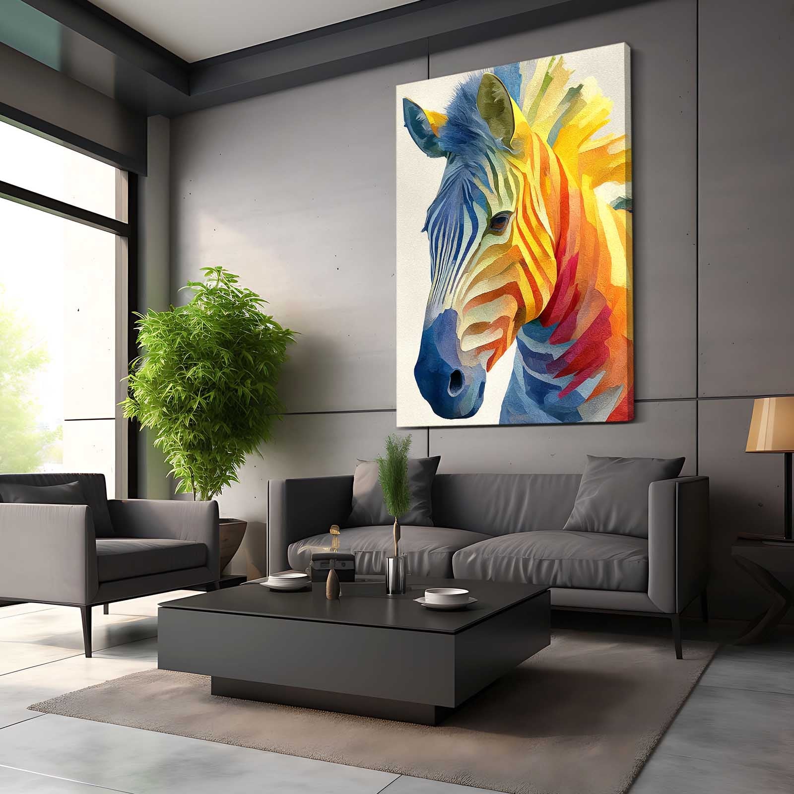 Pop Art Zebra Wall Art – styled in a furnished interior