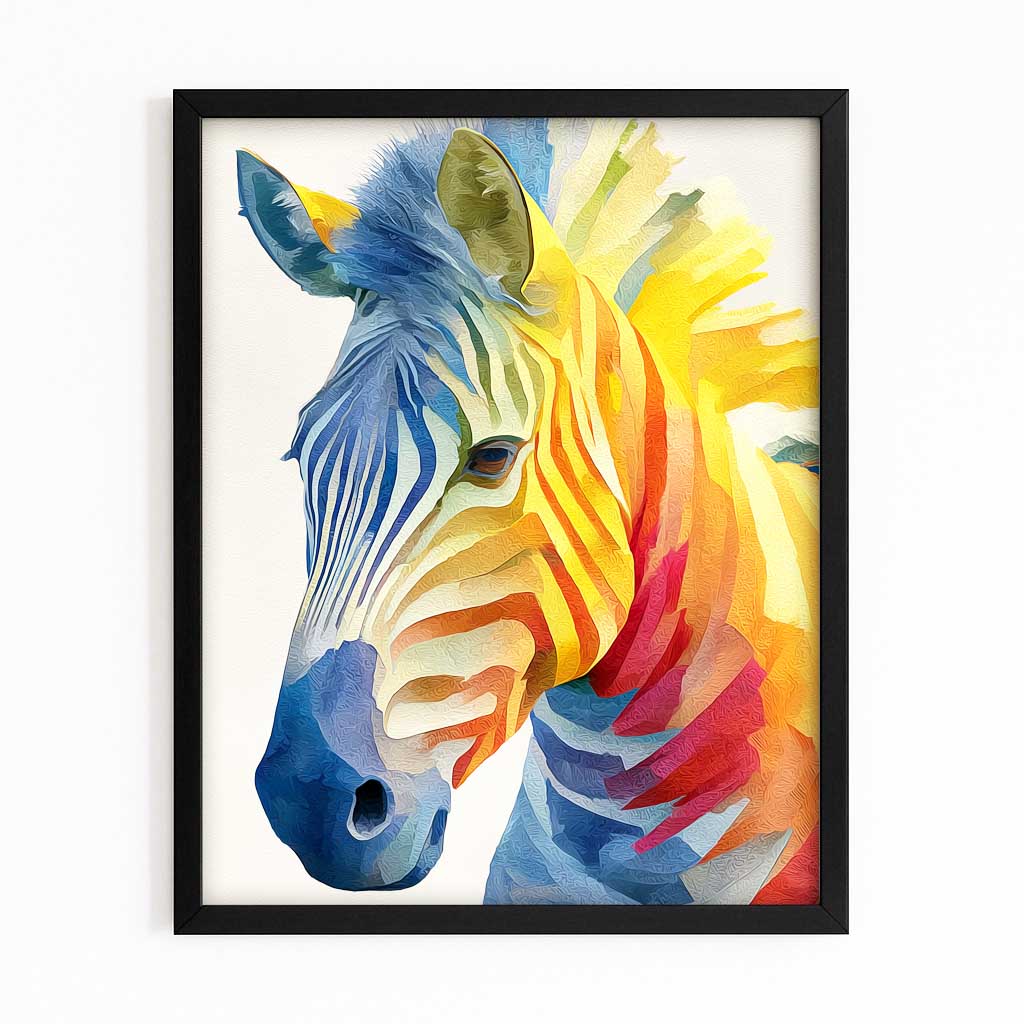 Pop Art Zebra Wall Art – with Premium Black frame on white background