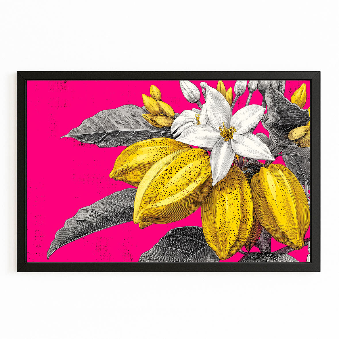 Pop Banana Bloom Fruit Canvas – with Premium Black frame on white background