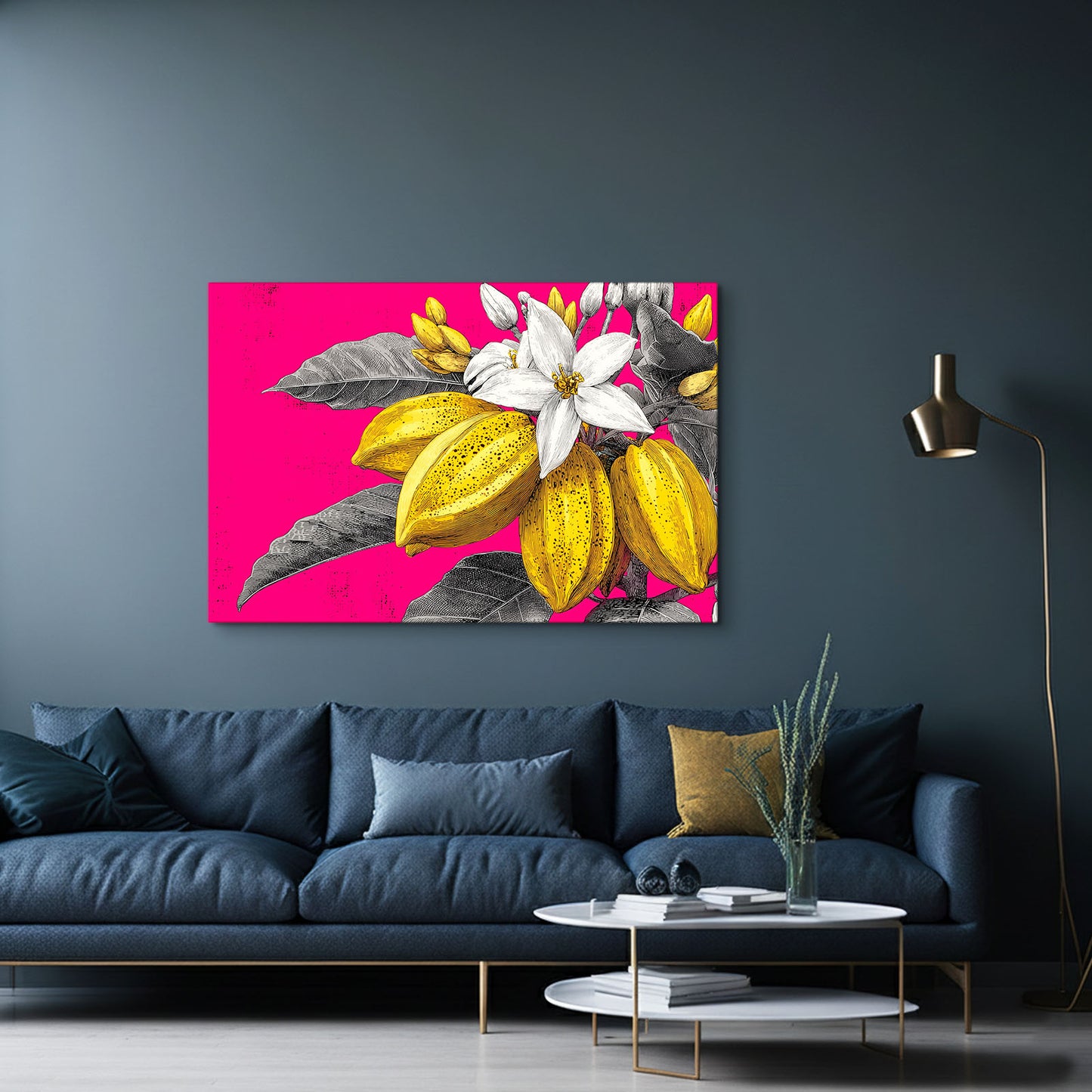 Pop Banana Bloom Fruit Canvas – styled in a furnished interior