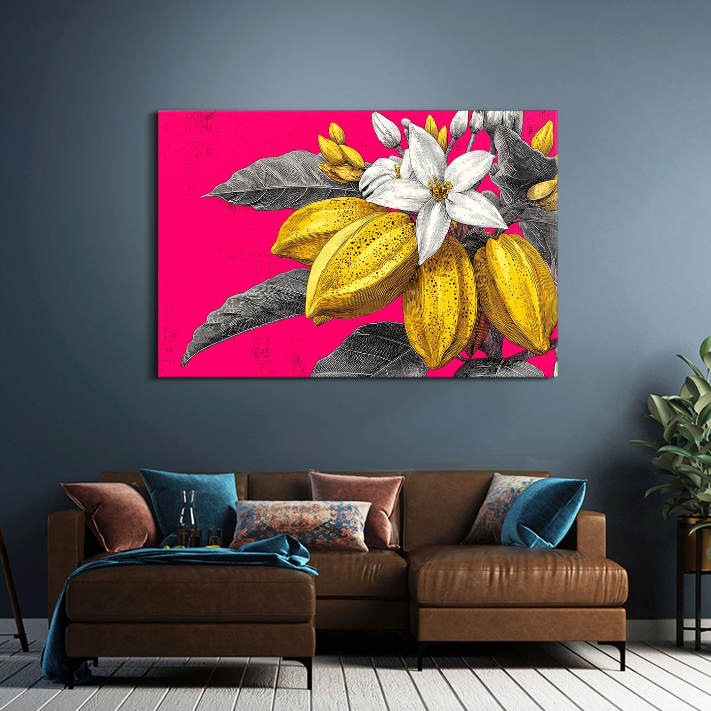 Pop Banana Bloom Fruit Canvas – styled in a furnished interior