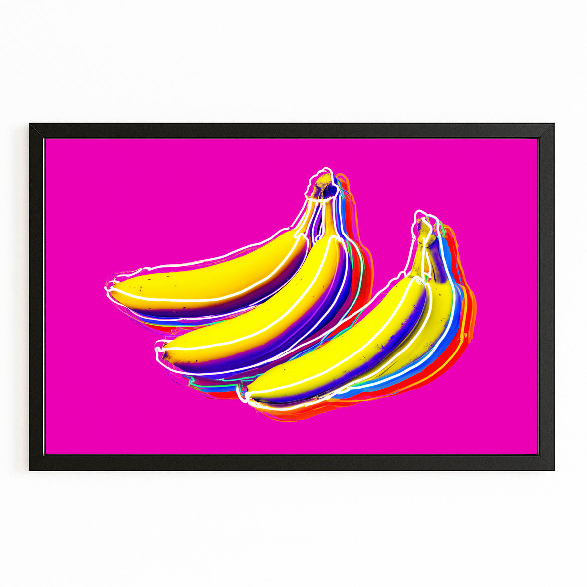 Pop Banana Magenta Fruit Wall Decor – with Premium Black frame on white background