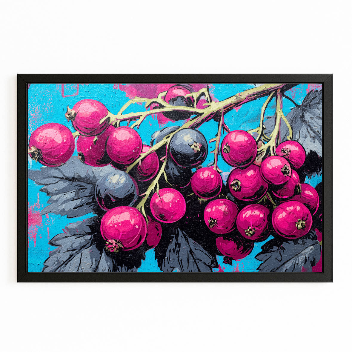 Pop Berry Branch Fruit Wall Art – with Premium Black frame on white background