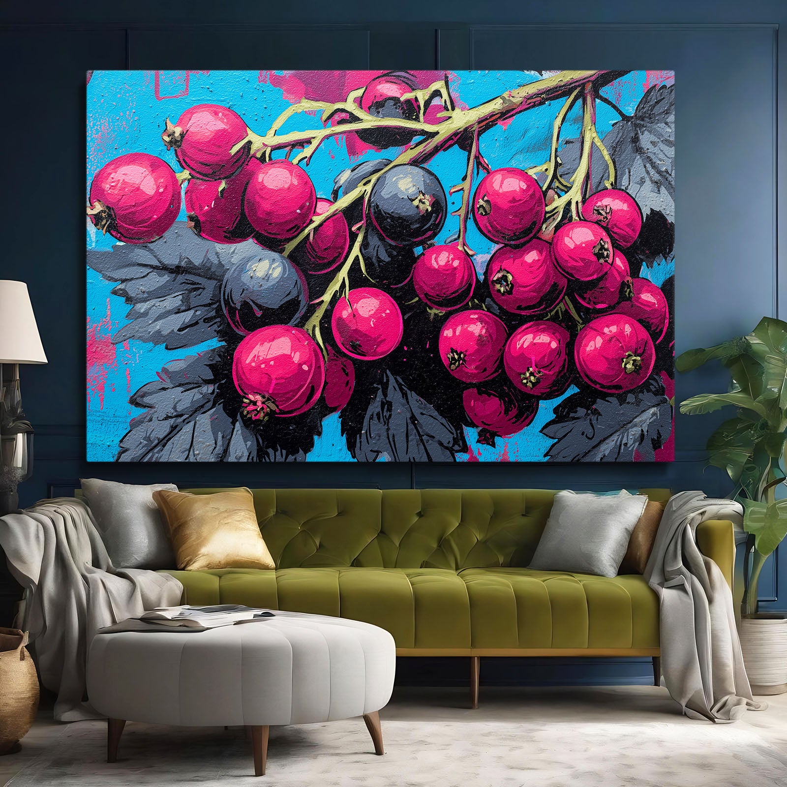 Pop Berry Branch Fruit Wall Art – styled in a furnished interior