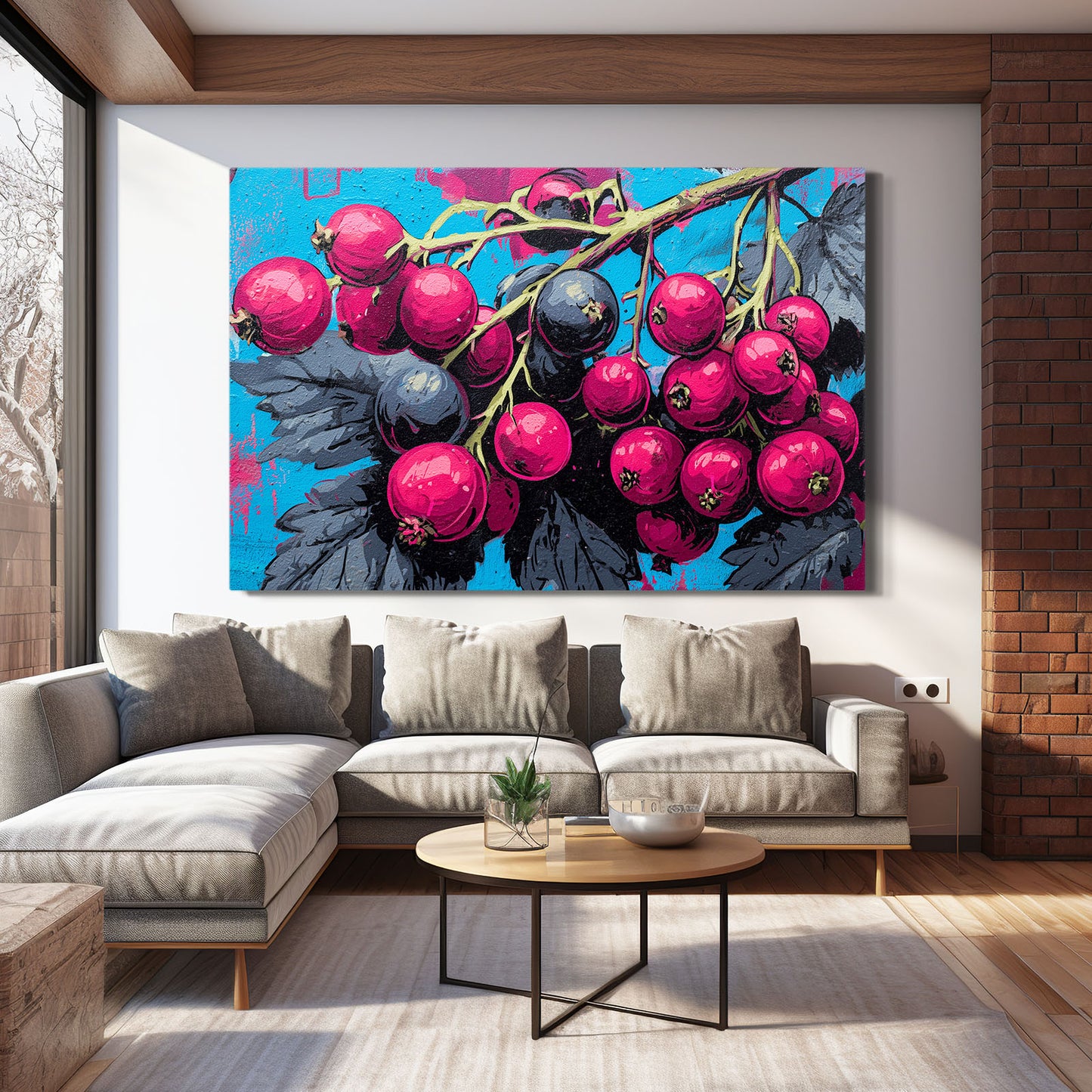Pop Berry Branch Fruit Wall Art – styled in a furnished interior