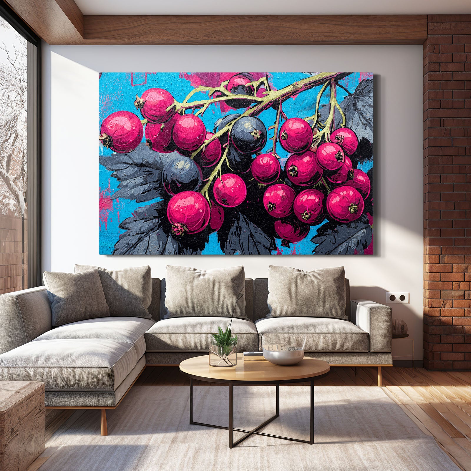 Pop Berry Branch Fruit Wall Art – styled in a furnished interior
