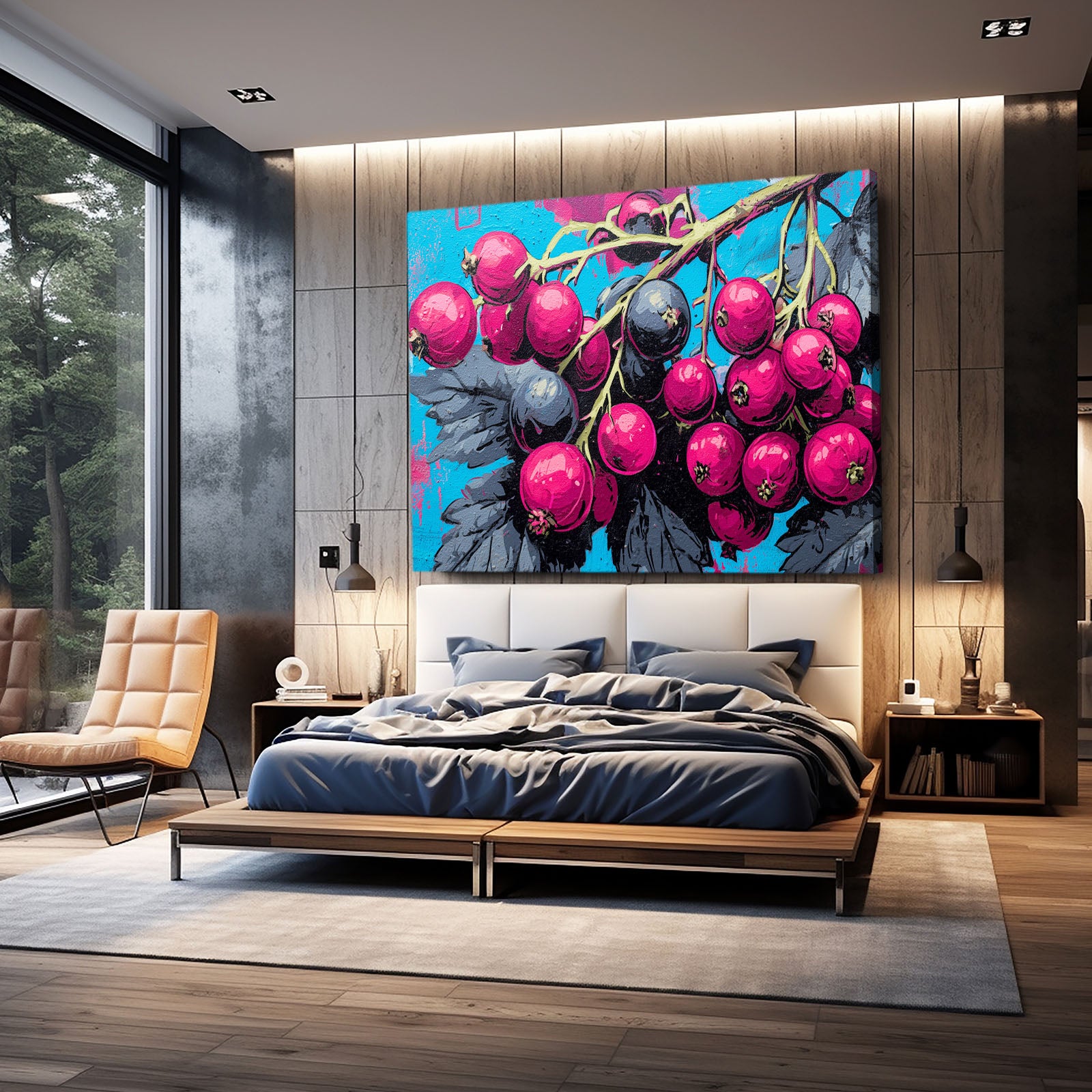 Pop Berry Branch Fruit Wall Art – styled in a furnished interior