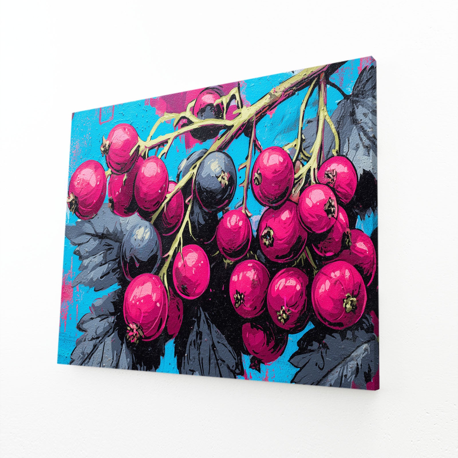 Pop Berry Branch Fruit Wall Art – angled canvas view on white background