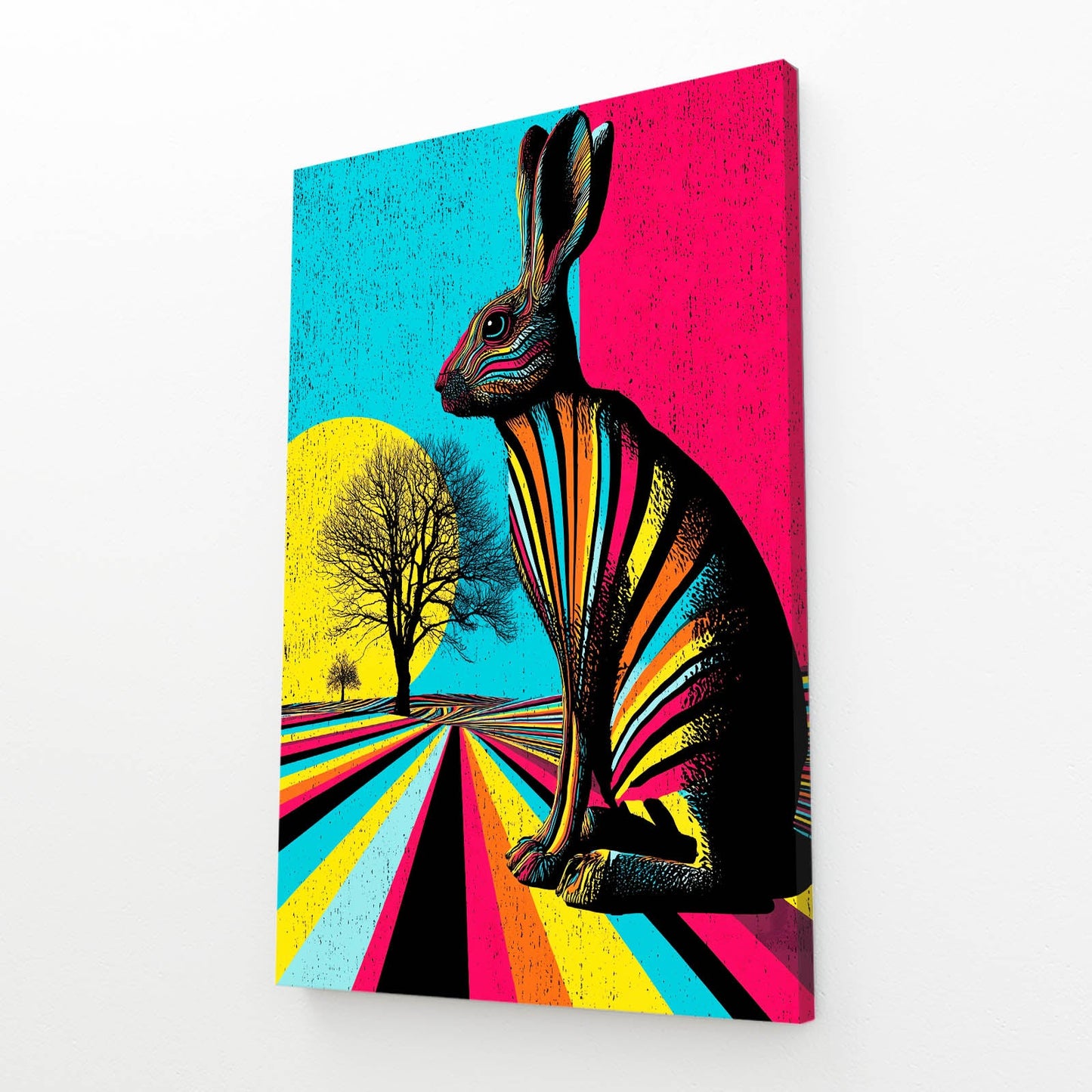 Pop Bunny Art – angled canvas view on white background