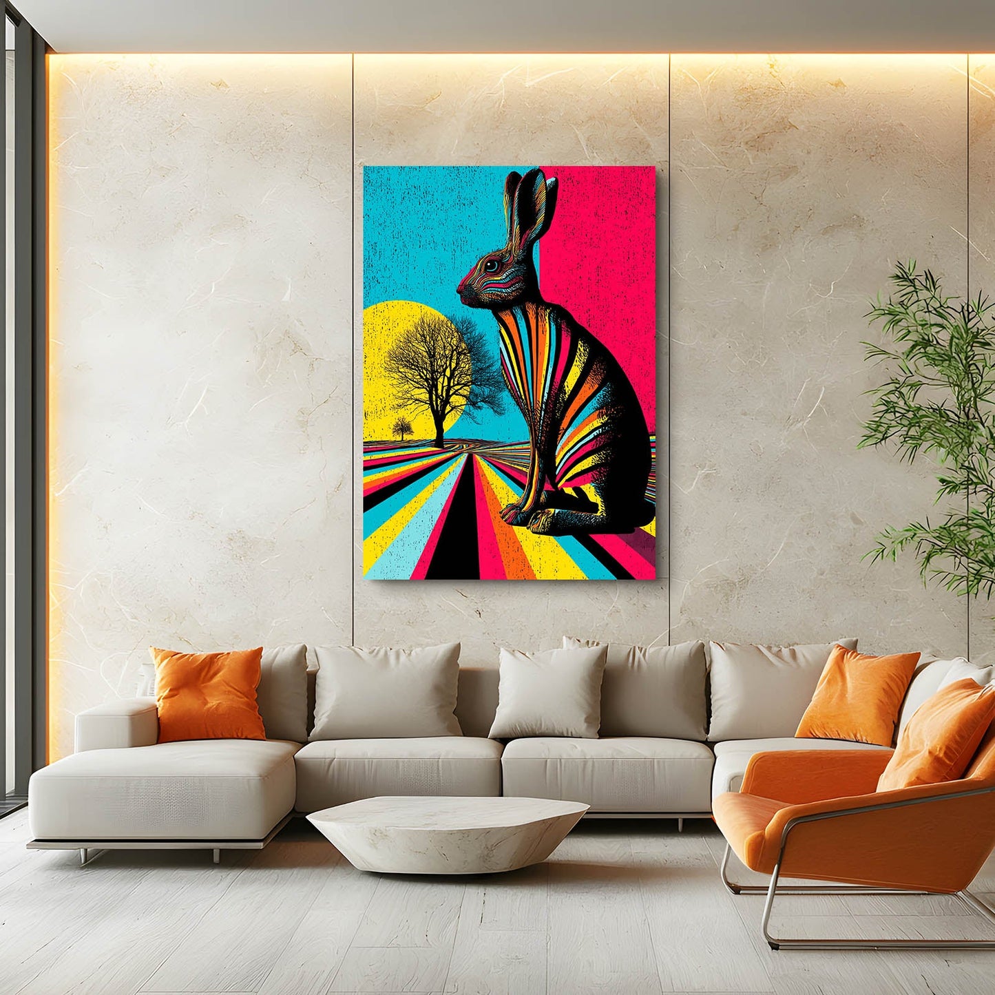 Pop Bunny Art – angled canvas view on white background