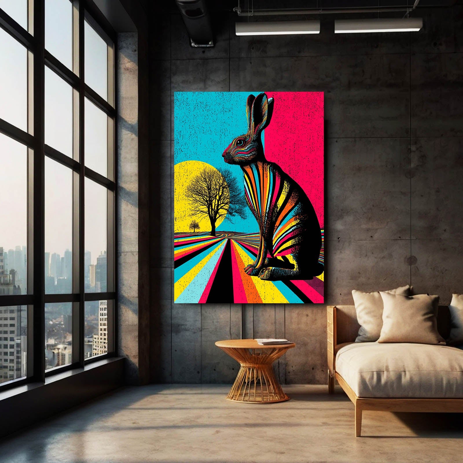 Pop Bunny Art – angled canvas view on white background