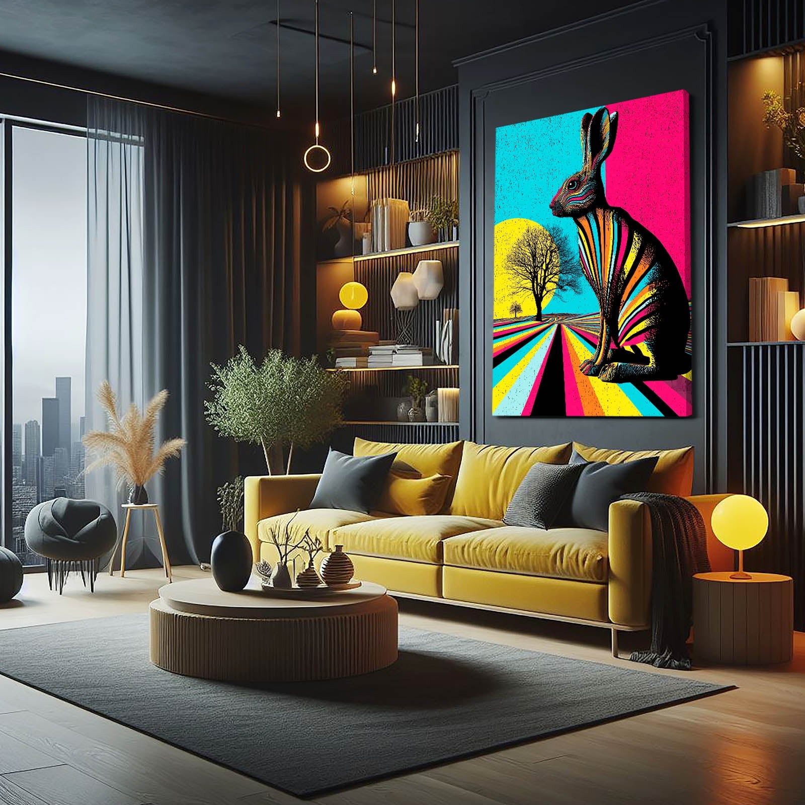 Pop Bunny Art – angled canvas view on white background