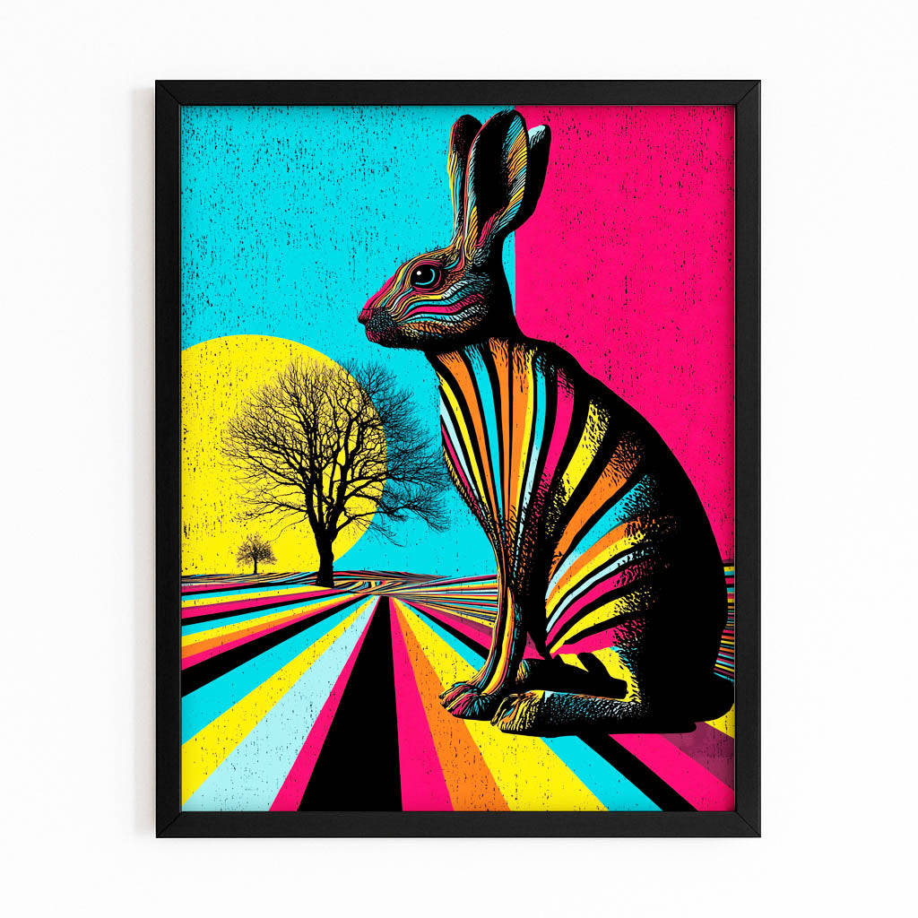 Pop Bunny Art – with Premium Black frame on white background