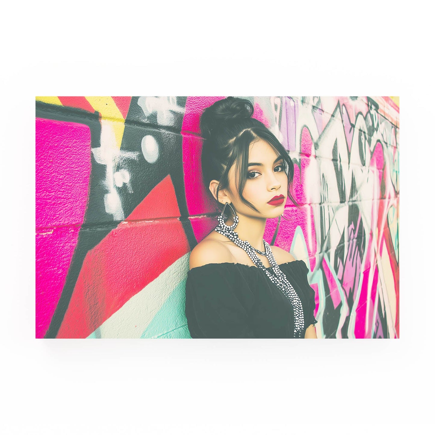 Pop Collage Photography Wall Art – portrait spliced with vivid pink and teal panels