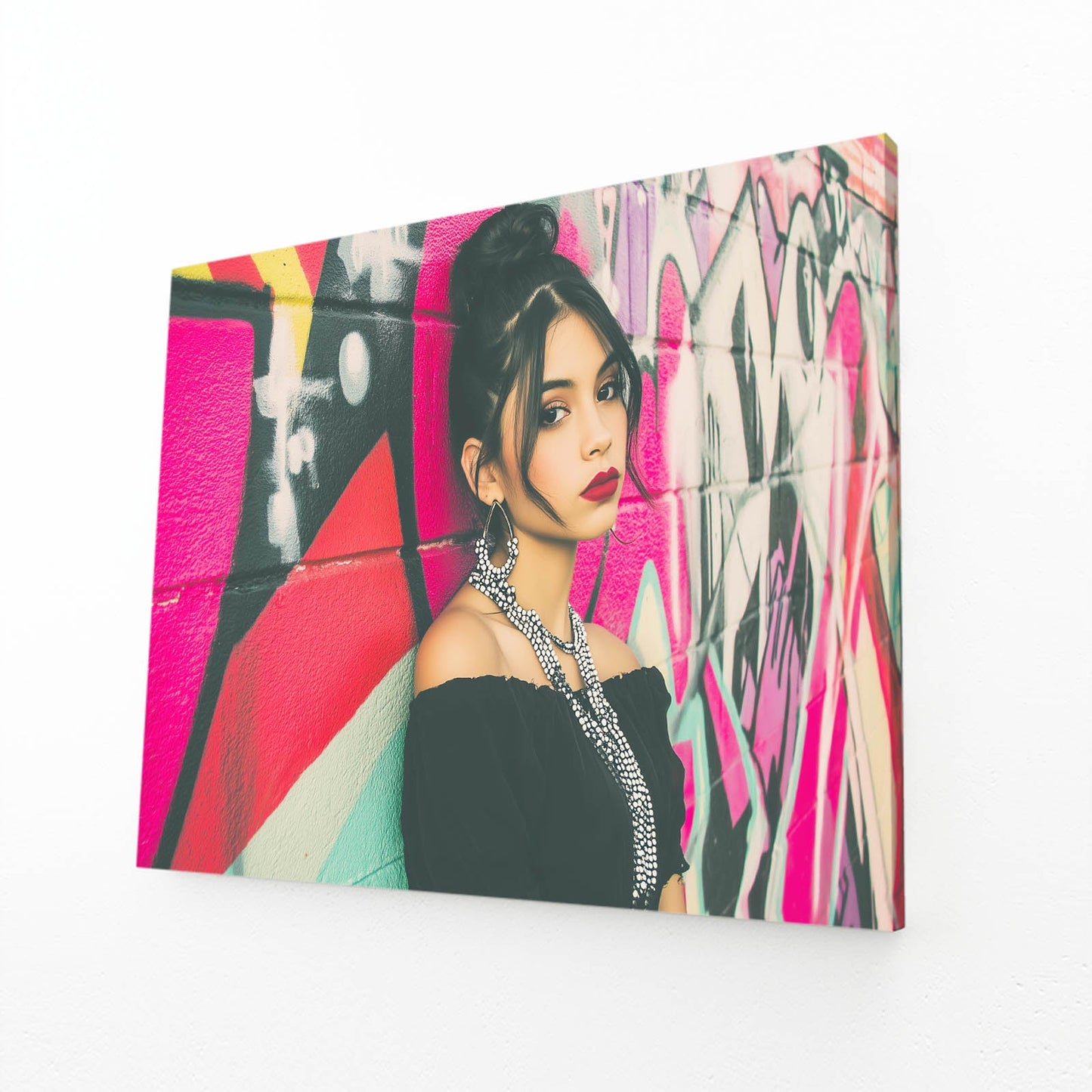 Pop Collage Photography Wall Art – above a white sofa in a panelled lounge