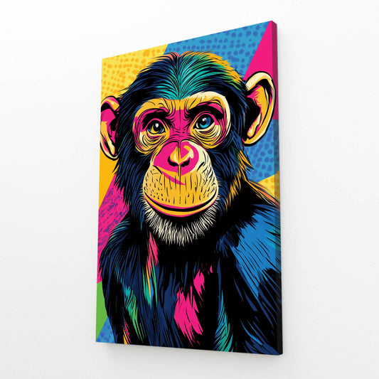 Pop Color Grin Monkey Canvas – angled canvas view on white background