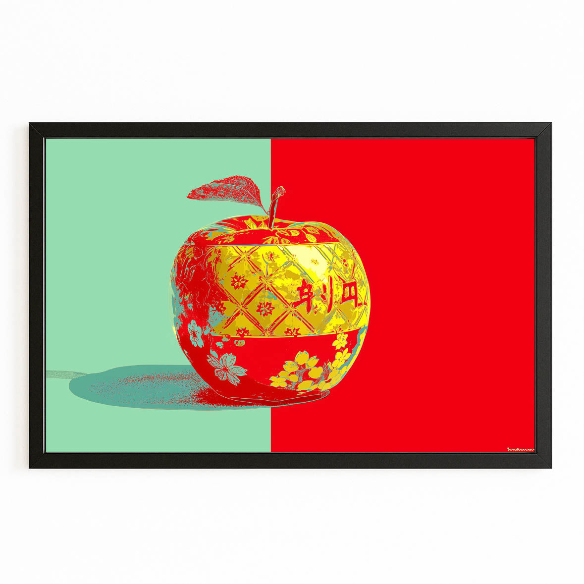 Pop Duotone Apple Canvas – with Premium Black frame on white background