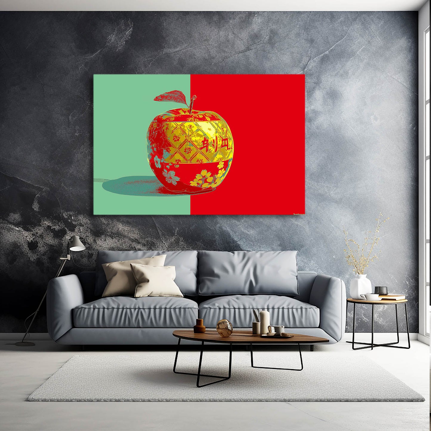 Pop Duotone Apple Canvas – styled in a furnished interior