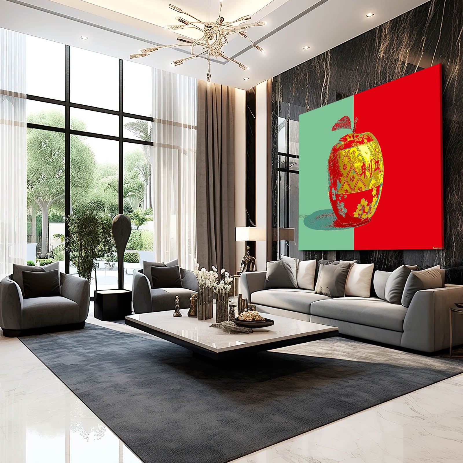 Pop Duotone Apple Canvas – styled in a furnished interior