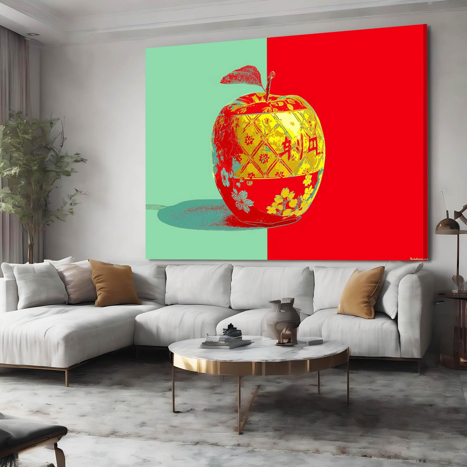 Pop Duotone Apple Canvas – styled in a furnished interior