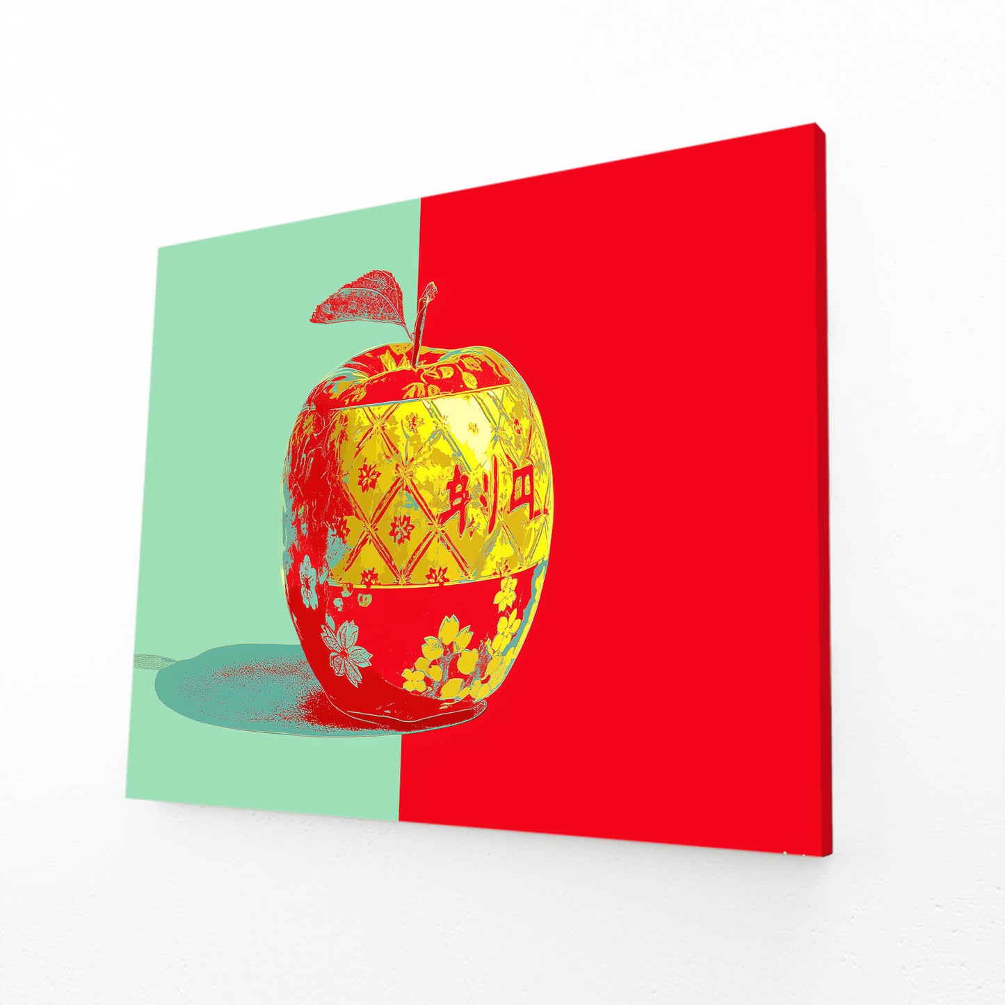 Pop Duotone Apple Canvas – angled canvas view on white background