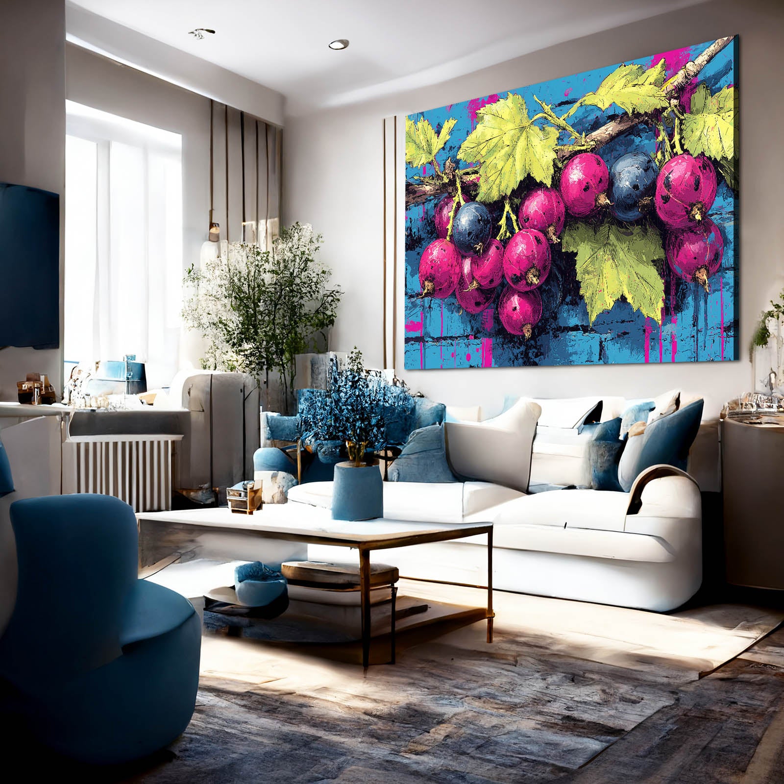 Pop Grapes Wood Fruit Wall Decor – styled in a furnished interior
