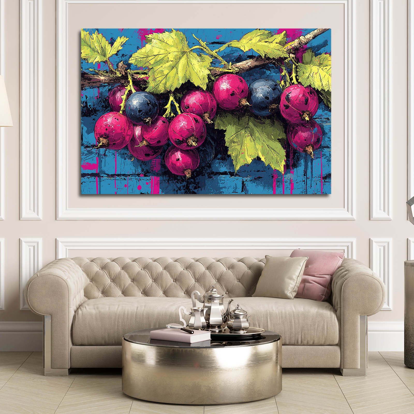 Pop Grapes Wood Fruit Wall Decor – styled in a furnished interior