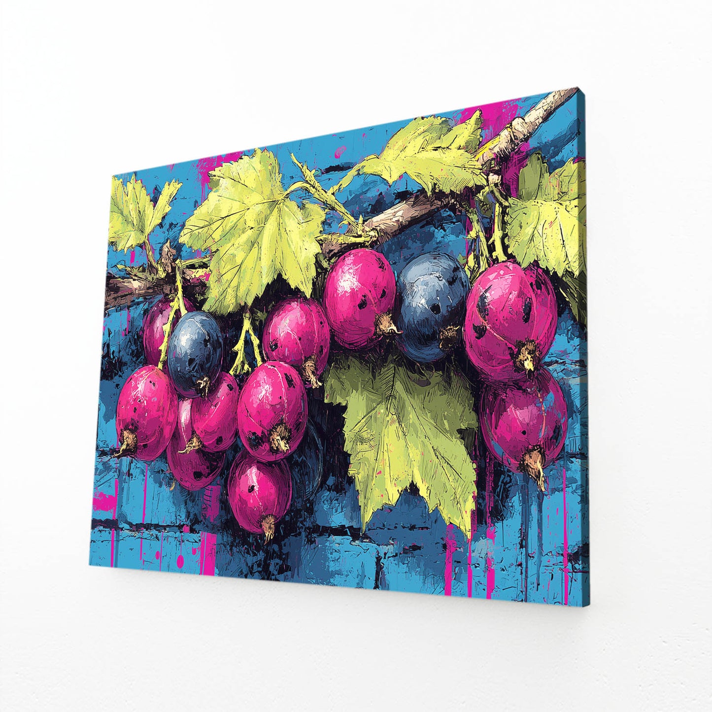 Pop Grapes Wood Fruit Wall Decor – angled canvas view on white background