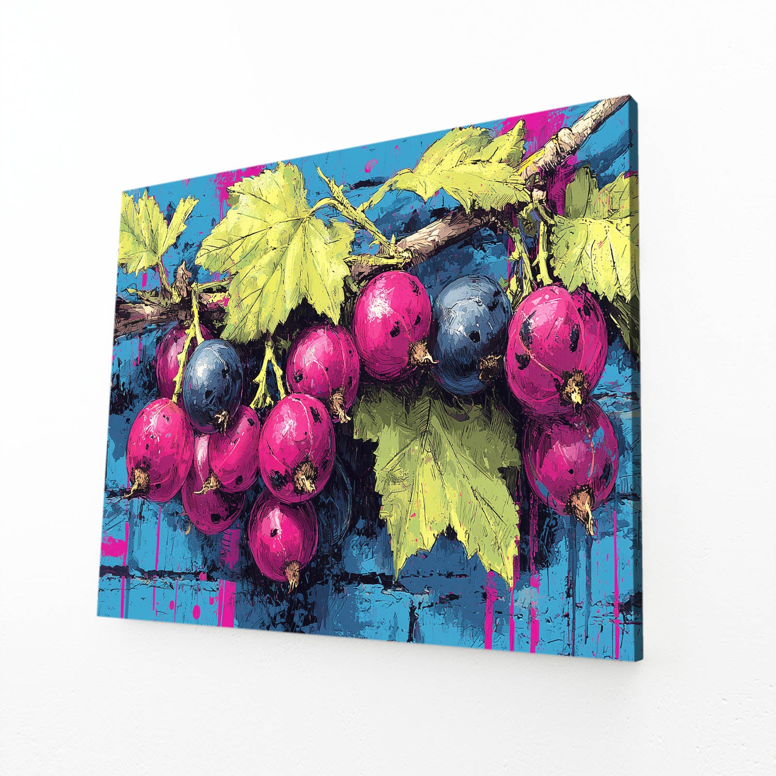 Pop Grapes Wood Fruit Wall Decor – angled canvas view on white background