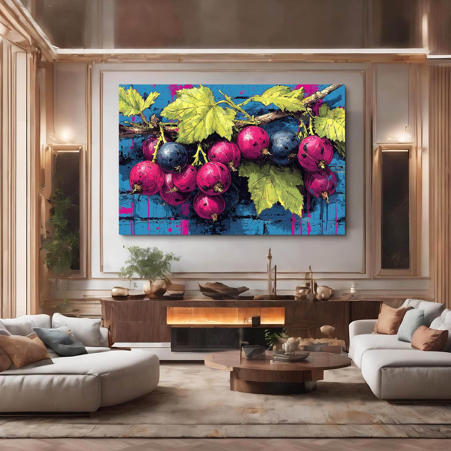 Pop Grapes Wood Fruit Wall Decor – styled in a furnished interior