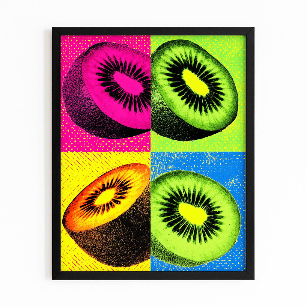 Pop Kiwi Panels Fruit Art – with Premium Black frame on white background