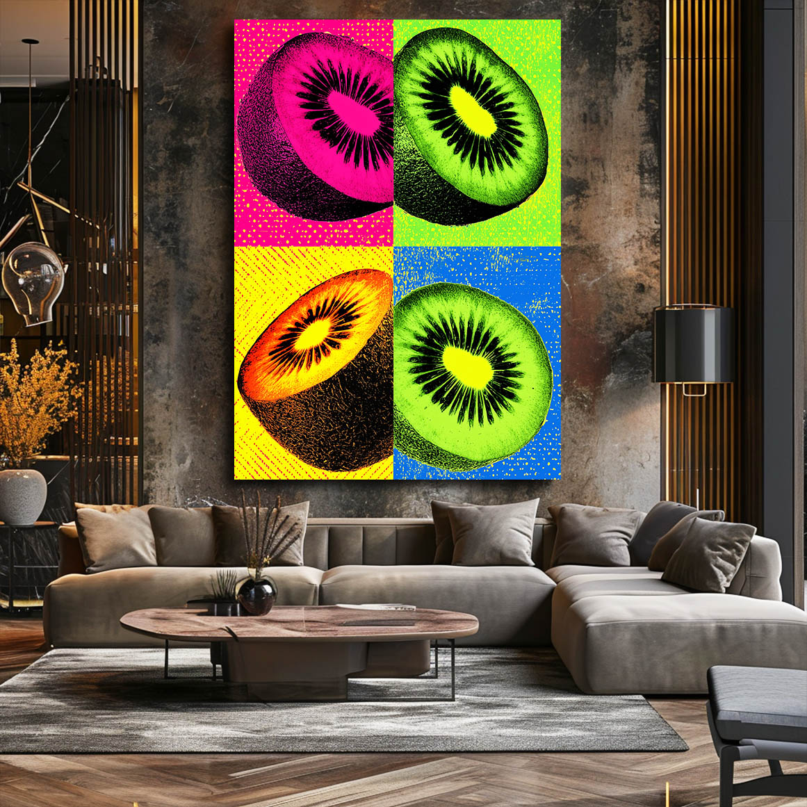 Pop Kiwi Panels Fruit Art – styled in a furnished interior
