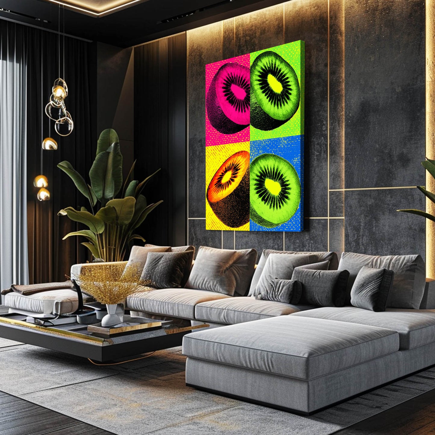 Pop Kiwi Panels Fruit Art – styled in a furnished interior