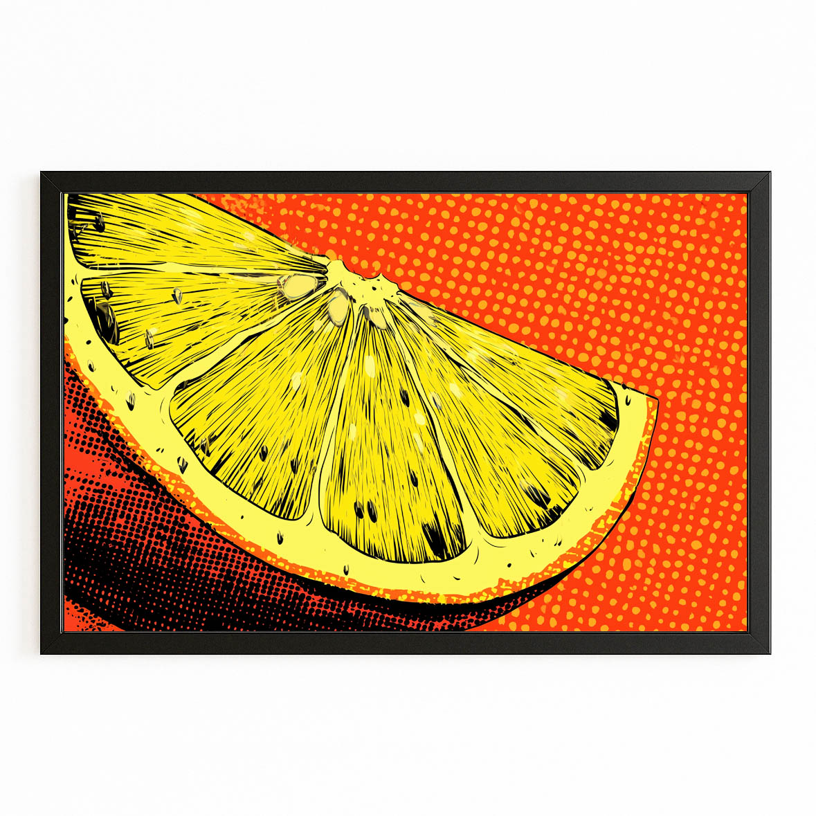 Pop Lemon Slice Fruit Art – with Premium Black frame on white background