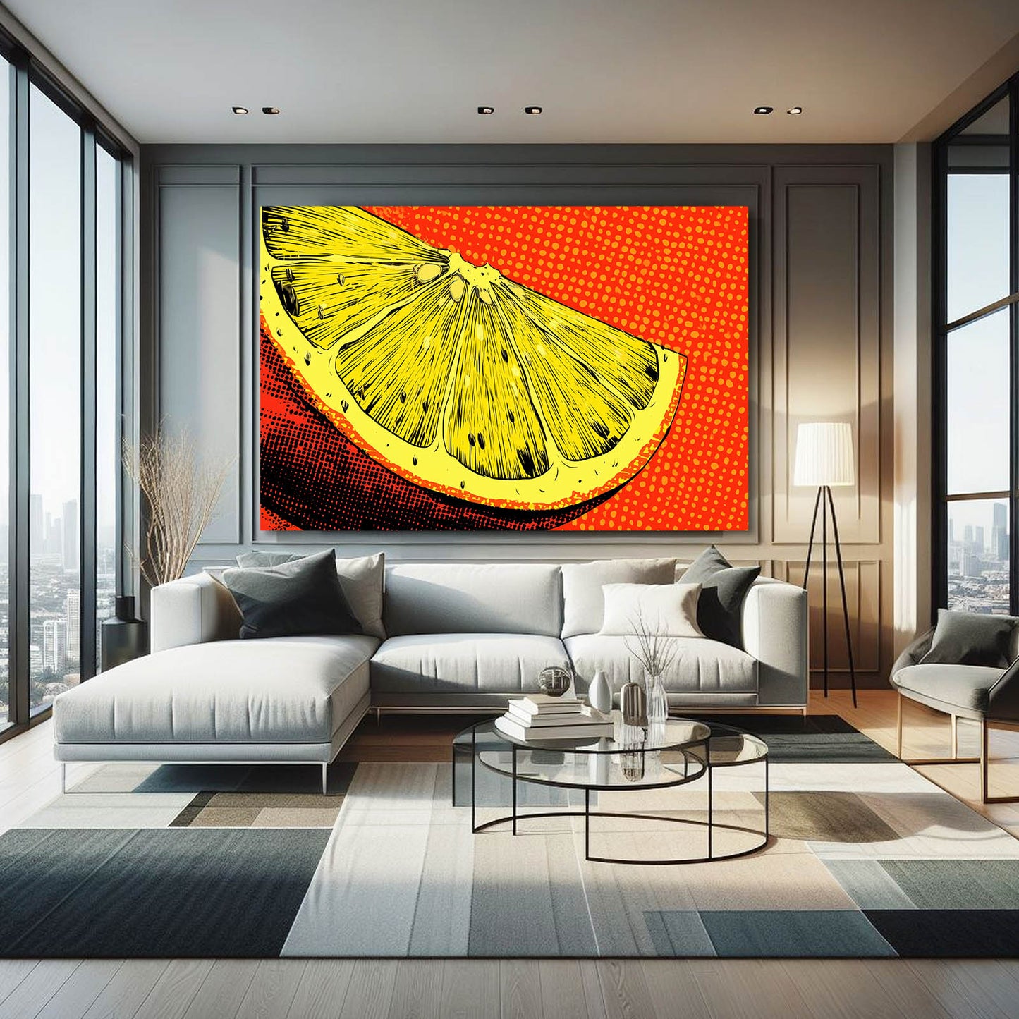 Pop Lemon Slice Fruit Art – styled in a furnished interior