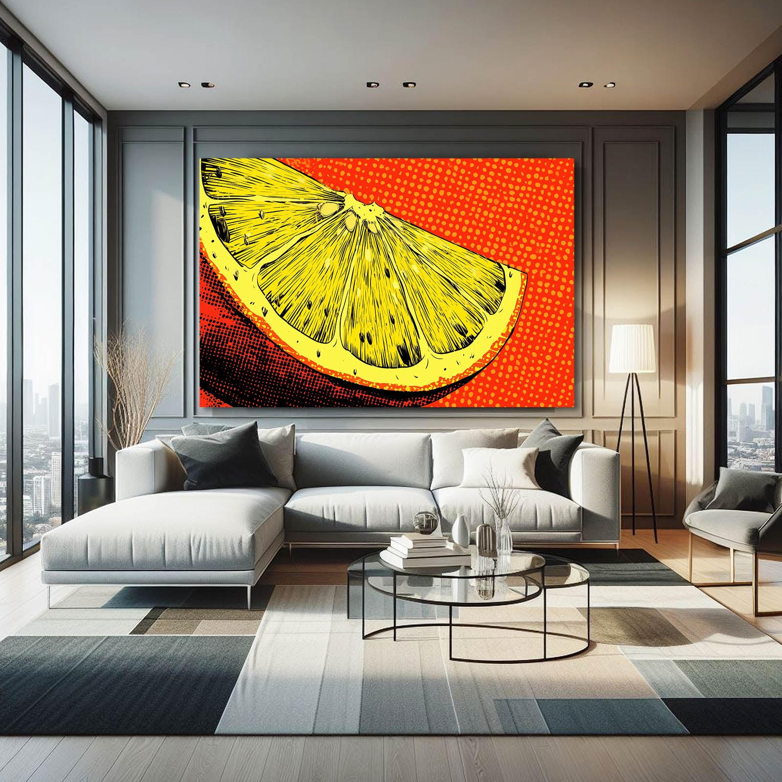 Pop Lemon Slice Fruit Art – styled in a furnished interior