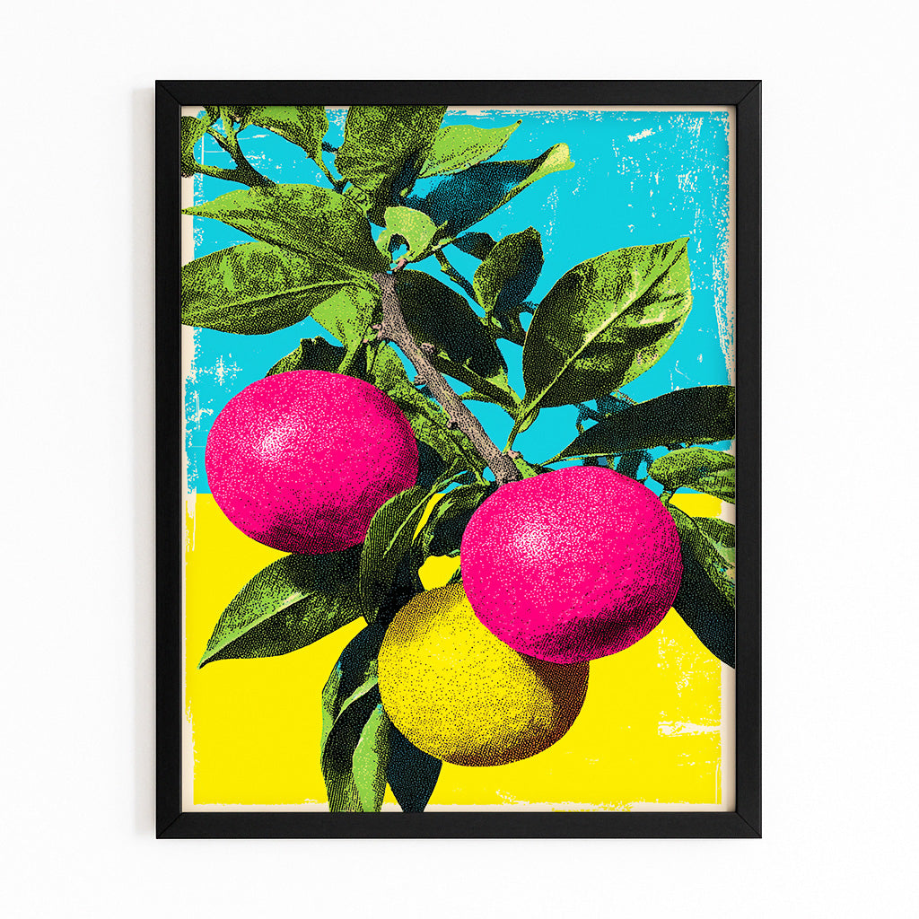 Pop Pomegranate Branch Fruit Canvas – with Premium Black frame on white background