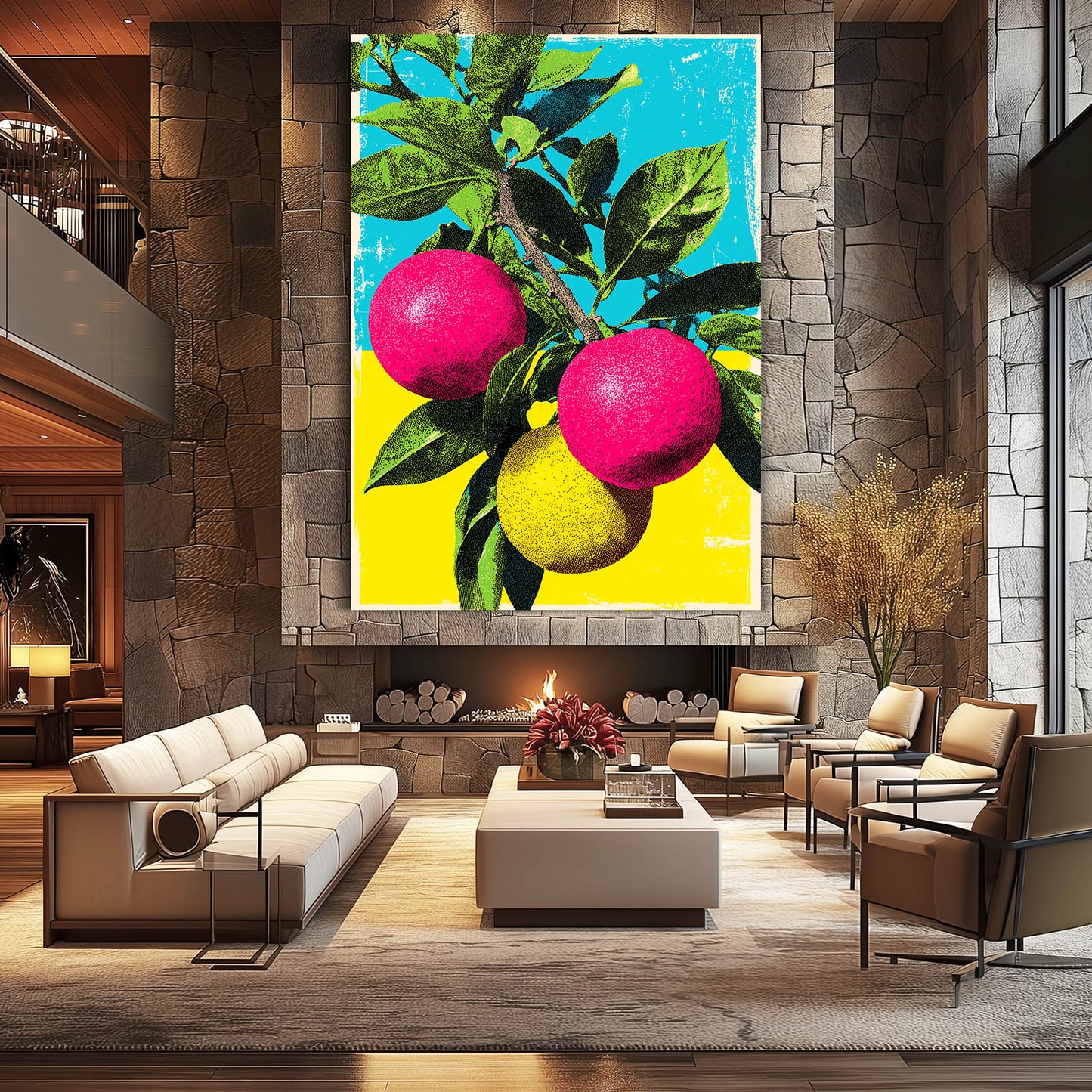 Pop Pomegranate Branch Fruit Canvas – styled in a furnished interior