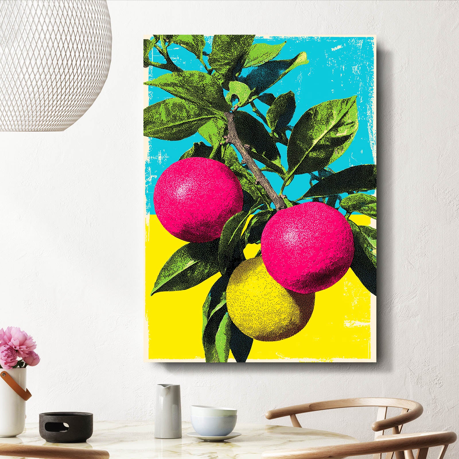 Pop Pomegranate Branch Fruit Canvas – styled in a furnished interior