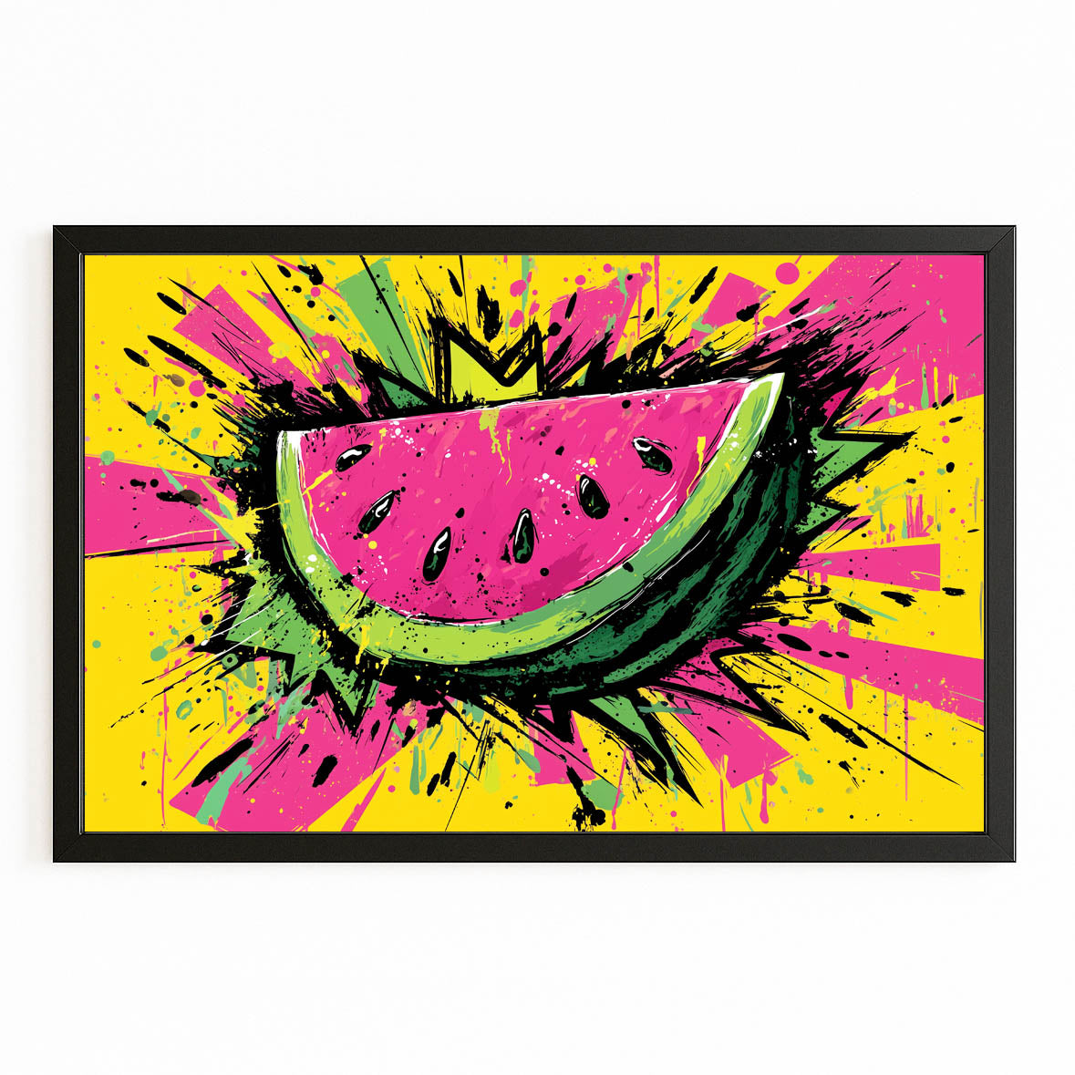 Pop Watermelon Slice Fruit Canvas – with Premium Black frame on white background