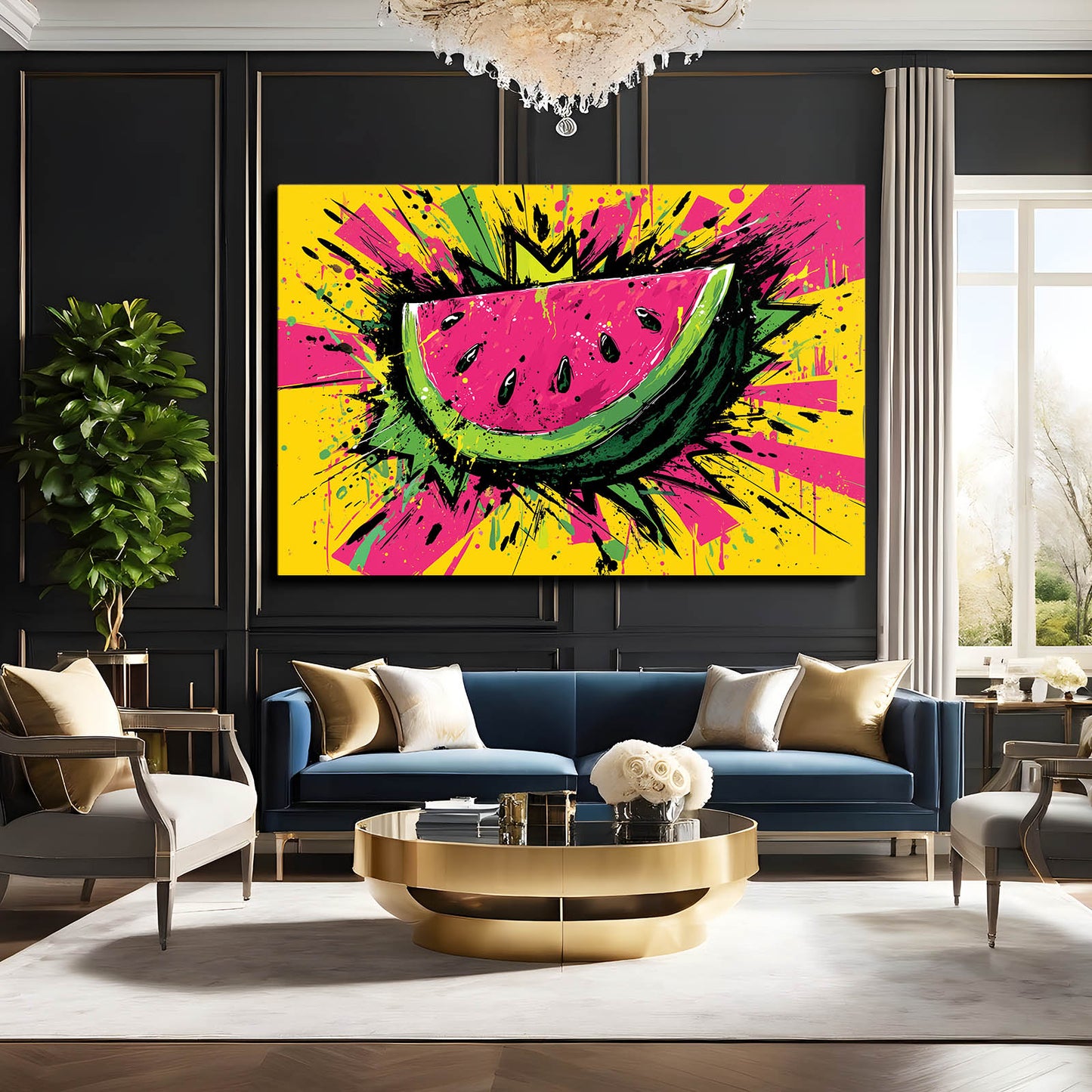 Pop Watermelon Slice Fruit Canvas – styled in a furnished interior