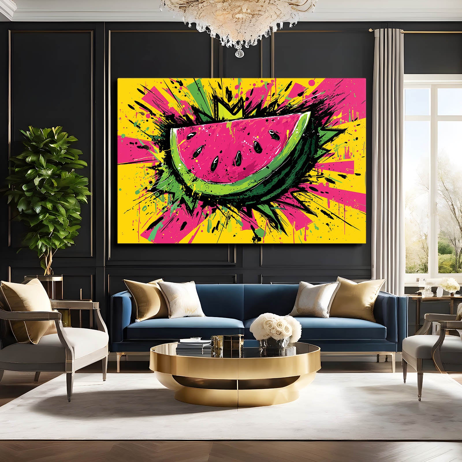 Pop Watermelon Slice Fruit Canvas – styled in a furnished interior