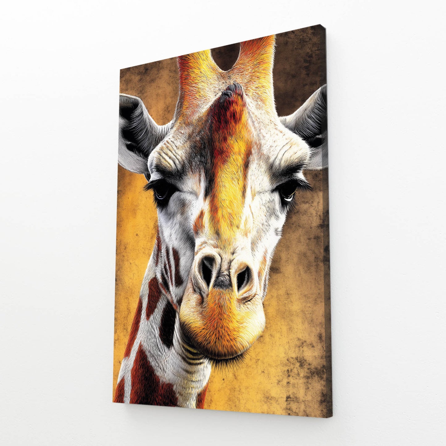 Canvas print of a giraffe's face on a textured background