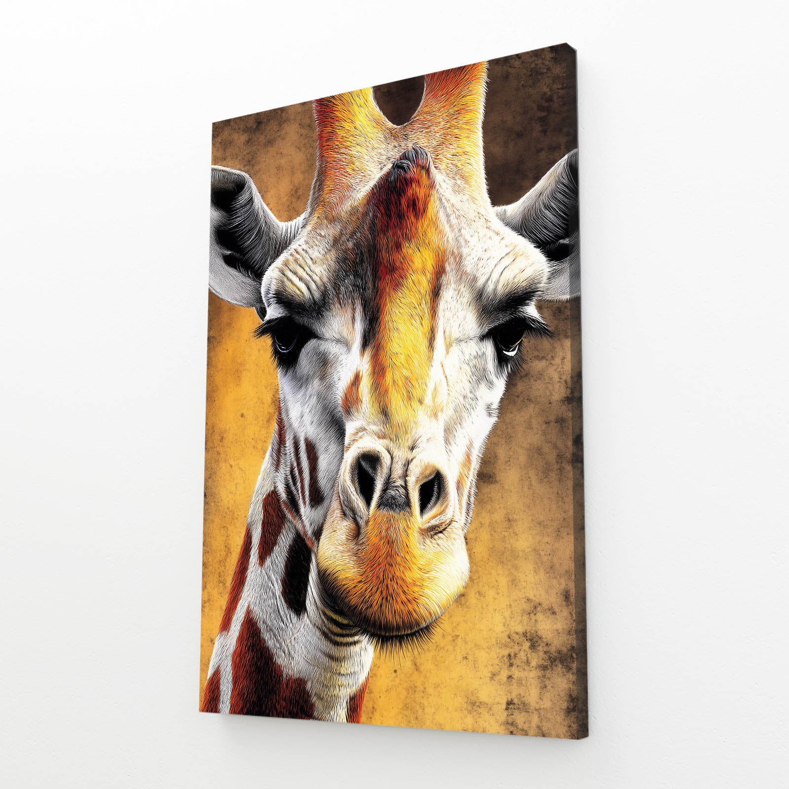 Canvas print of a giraffe's face on a textured background